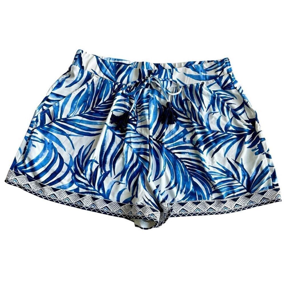 Tommy Bahama Tropical Swim Shorts Coverup Size Medium Blue White Nylon Spandex